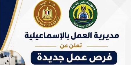 60 فرصة عمل جديدة بالإسماعيلية، مديرية العمل تعلن وظائف بالمنطقة الحرة للشباب
